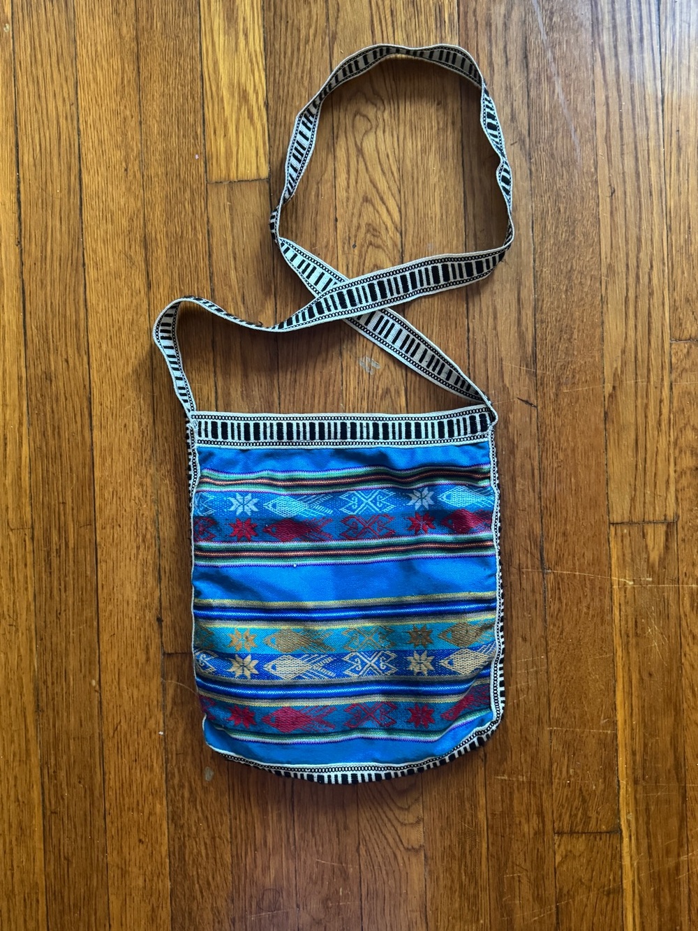 Boho Blue Woven Crossbody Bag